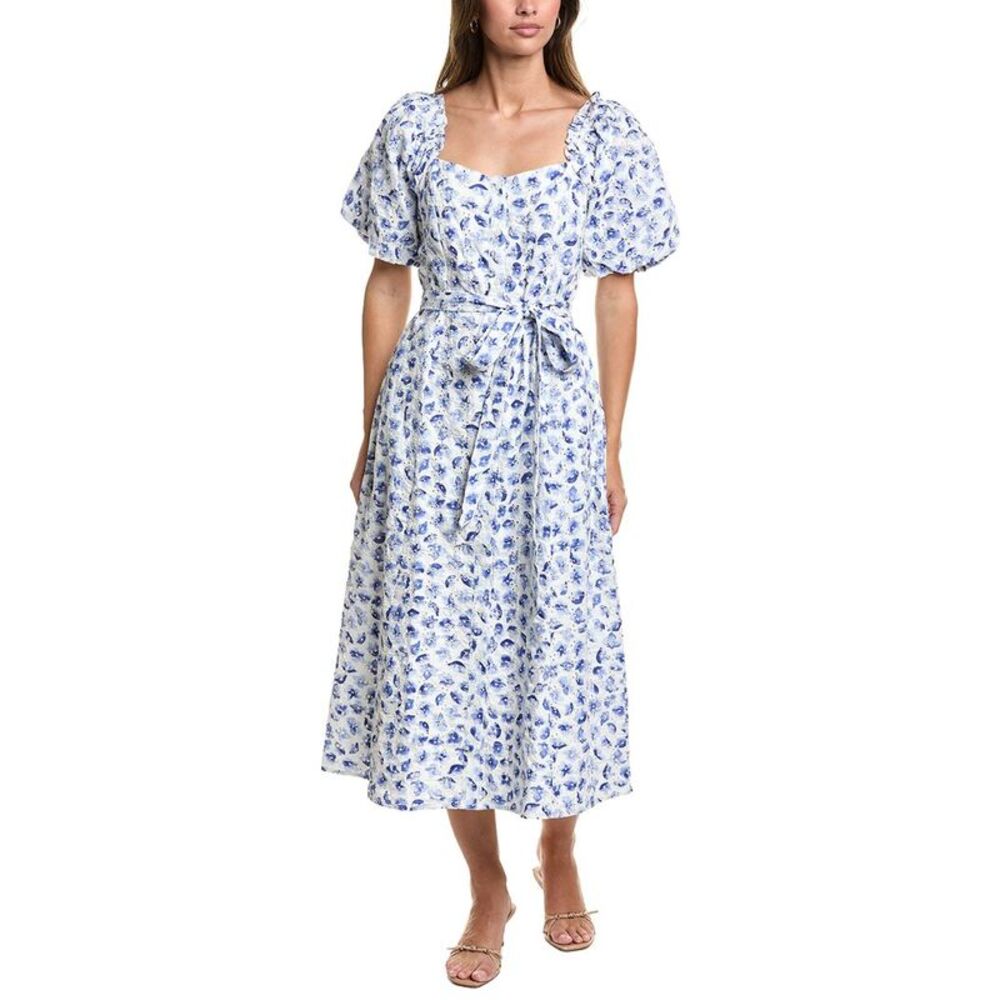 Cece Womens Puff Sleeve Sweetheart Neck Midi Dress, Blue - Picture 1 of 3